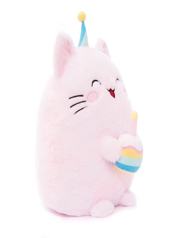 WEIGEDU Adorable Pink Birthday Cat Plush Toy Pillow with Party Hat & Birthday Cake - Soft, Huggable, for Kids and Collectors, 15.75 inches - Image 5